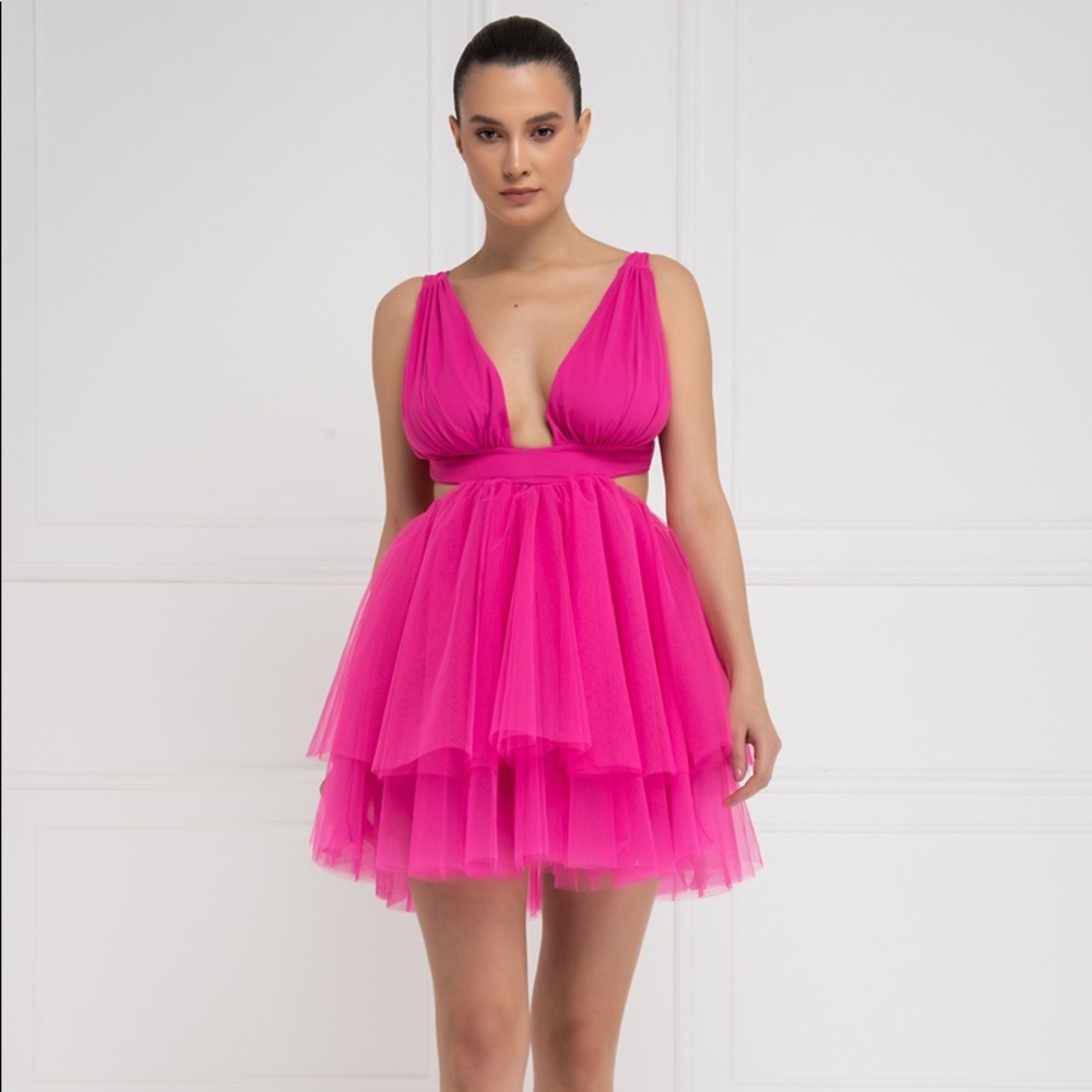NEW FUSCHIA BACKLESS MINI TUTU DRESS